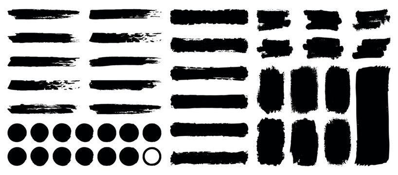 Set of vector paint brush stroke, Abstract grunge paint brush stroke set. frames, box and artistic design elements on white background.  