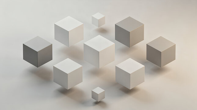 ソフトニュートラルカラーの浮遊する3Dキューブ抽象背景