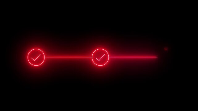 Red Neon 3 step infographic process with check mark icon. Infographic step by step process icon animation on black background, step process success with check marks. Step-by-Step Guide.4k 
