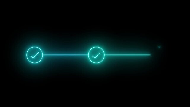 Violet Neon 3 step infographic process with check mark icon. Infographic step by step process icon animation on black background, step process success with check marks. Step-by-Step Guide.4k 
