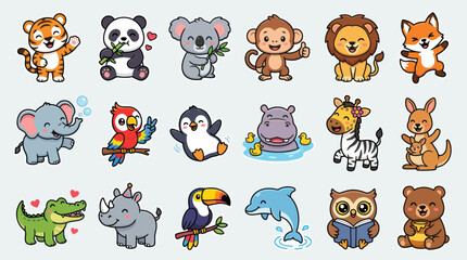 Obraz premium Collection of cute cartoon animals