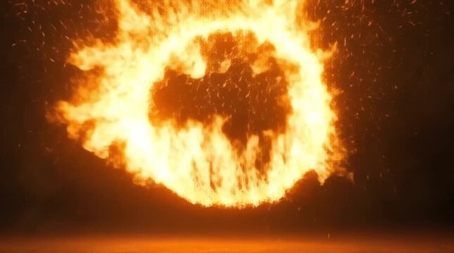 Futuristic fire ring intro video template with glowing flames for logo reveal


