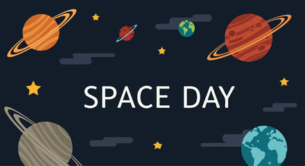 A colorful illustration of planets and stars celebrating Space Day © Kalika