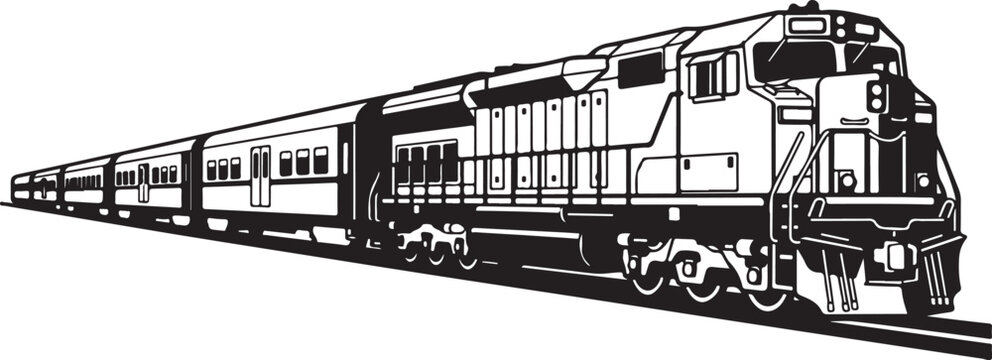Vintage train, locomotive, railroad, transportation, black and white vector isolated on Transparent Background