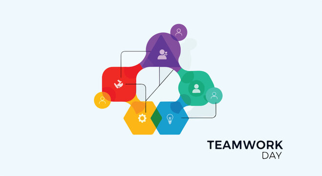 A colorful infographic with interconnected hexagons
