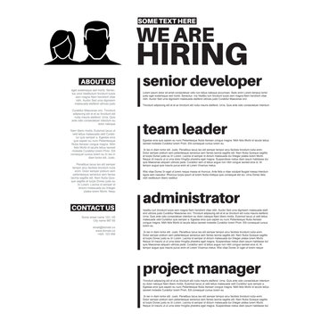 Professional we are hiring flyer for recruitment needs and job vacancies. This we are hiring template features a clean layout for various corporate job positions and career info.