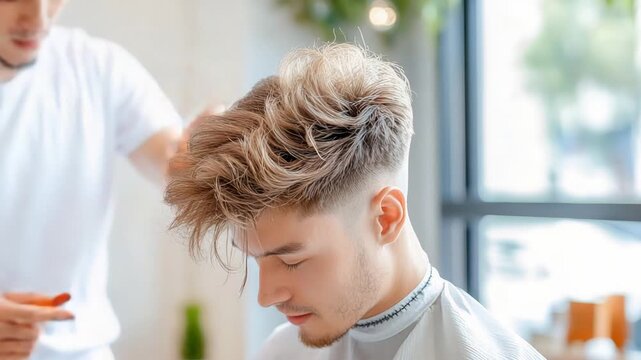 Stylish haircut session in modern barbershop with professional stylist