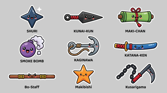 Cute cartoon japanese weapons collection