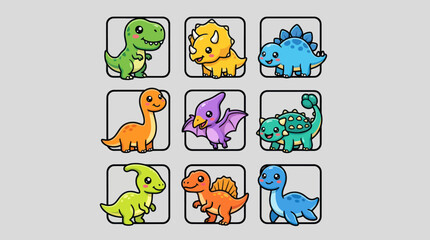 Cute cartoon dinosaurs in a grid © hartanto