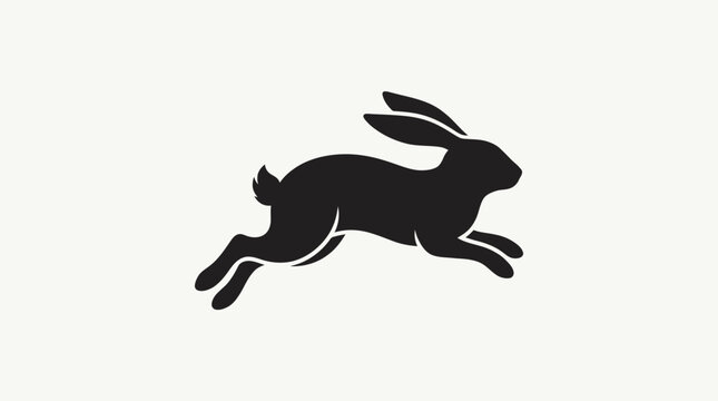 Silhouette of a rabbit jumping and running fast.