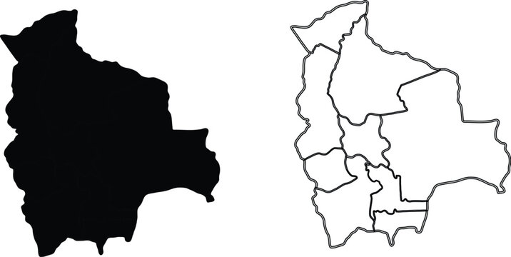 map of bolivia set bundle  . black silhouette. flat.  laser cut. circuit vinyl cut. commercial use