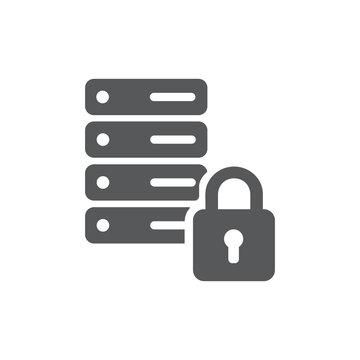 Secure server rack icon with padlock for data privacy