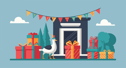 A festive scene with a goose near gifts © Kuisdi