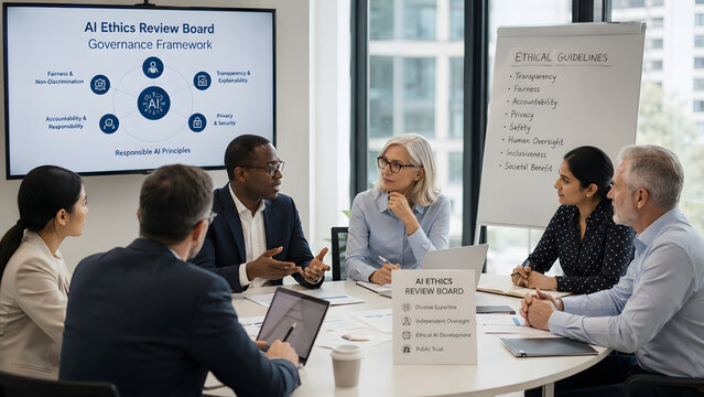Diverse team establishing AI ethics review board