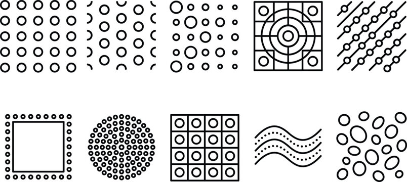 Geometric patterns with circles and lines in a grid for design backgrounds or textures