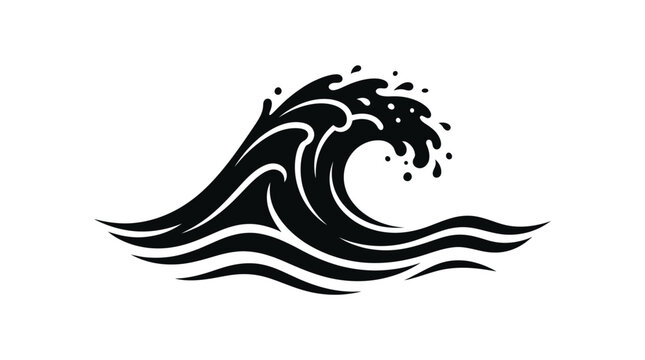Stylized Black Wave Illustration with Water Splashes.