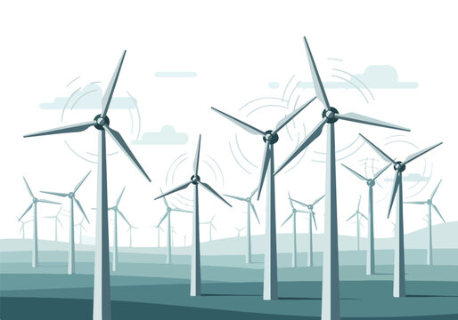 A serene landscape of wind turbines