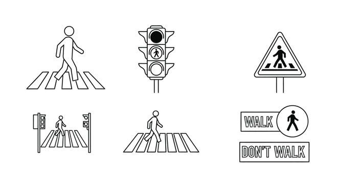 Pedestrian crossing safety icons and symbols for traffic control