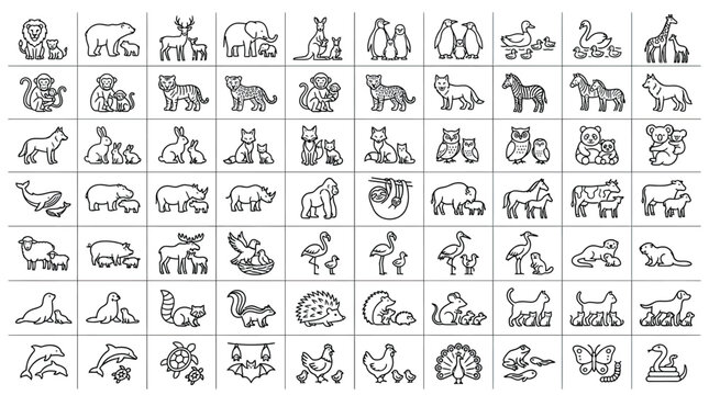 Clean line art icons of animals in profile.