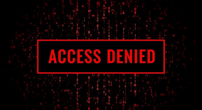 Access denied message on a black background with red binary code