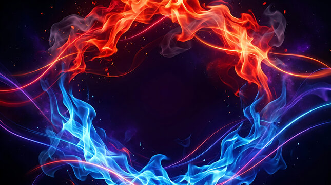 Abstract Background Featuring Bright Glowing Fire Flames in Dynamic Red and Blue Circular Motion