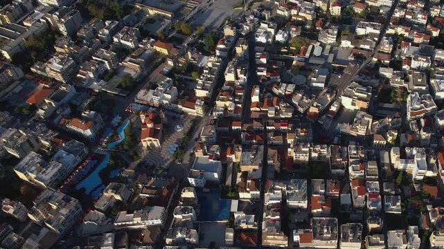 Aerial view of the downtown above the city Argos in Greece. On a sunny morning in autumn. 