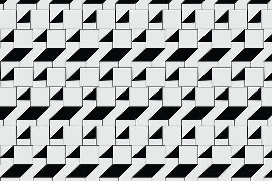 Geometric seamless pattern with 3D isometric cubes, black and white optical illusion background, minimalist architectural texture vector