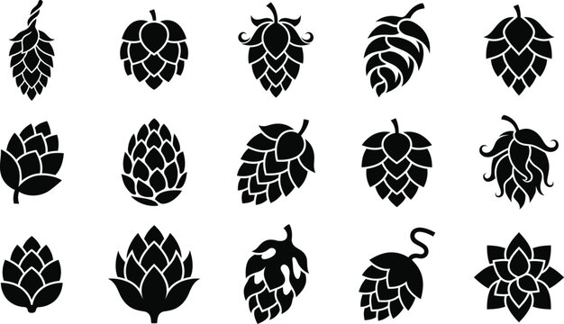 Creative Hop Cone Silhouette Collection Botanical Brewing Vector Icons Premium Bundle