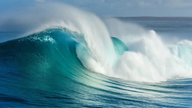 Radiant ocean swell breaking into turquoise spray showcasing dynamic sea power and coastal beauty