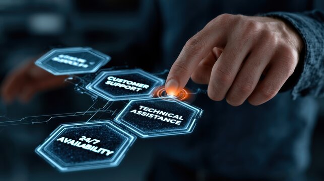 Person using a digital interface to access technical assistance and customer support options