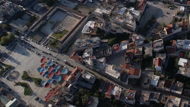 Aerial view of the downtown above the city Argos in Greece. On a sunny morning in autumn. 