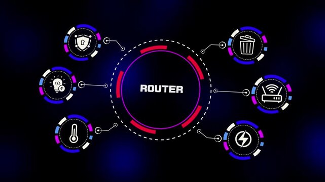 Router technology concept with wireless network management, broadband connectivity solutions and intelligent communication infrastructure.