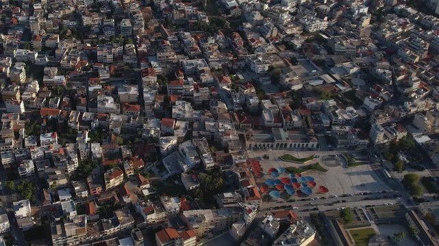 Aerial view of the downtown above the city Argos in Greece. On a sunny morning in autumn. 