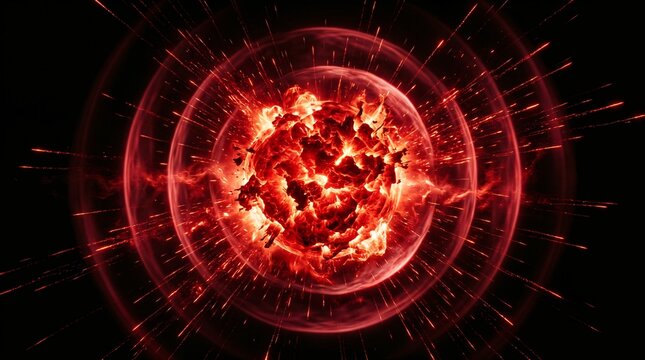 Abstract Cosmic Energy Sphere Explosion with Radiant Light Rays in Deep Space