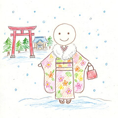 Cute crayon drawing of coming of age ceremony around the world, young adult milestone illustration