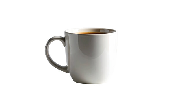 A stylish ceramic coffee mug with a minimalist design, realistic glossy finish, isolated on transparent background