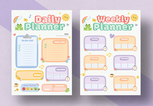 Cute Daily and Weekly Kids Planner Template