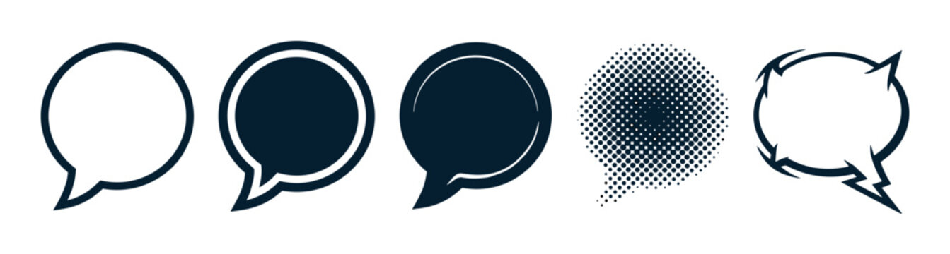 Speech bubble icons set showcasing different styles for digital communication, online chat, and interactive dialogue elements in modern design.