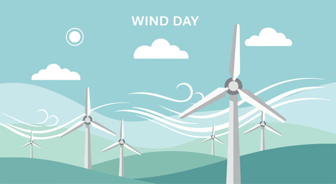 A serene landscape with wind turbines on rolling hills