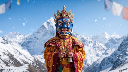 Fototapeta premium Himalayan Cultural Festival Portrait with Ceremonial Mask