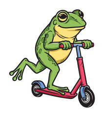 frog riding a foot scooter © gunaonedesign