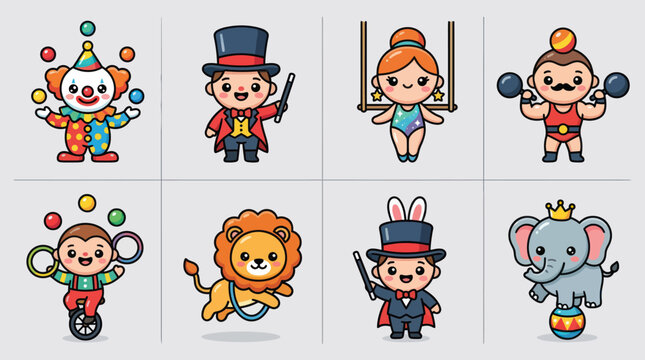 Cute circus characters vector collection