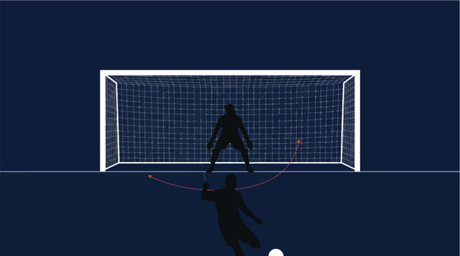Symmetrical Football Goal Post View Goalkeeper Baiting Attacker Penalty Flat Vector