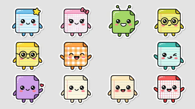 Cute cartoon notepad characters with faces