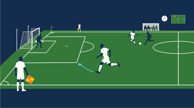 Football Player Tracking Assistant Referee Offside Line Run Timing Flat Vector