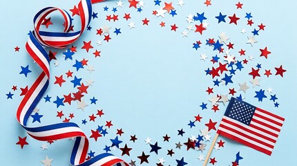 Obraz premium Patriotic holiday background with small flag and star confetti patriotic confetti celebration background independence memorial