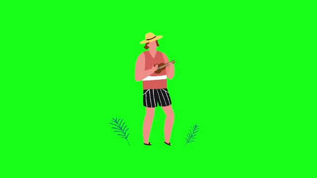 Animated Woman Floating on Rainbow Pool Inflatable Green Screen
