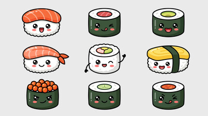 Cute kawaii food sushi characters collection © Mas