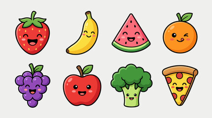 Cute kawaii fruit and food characters © Mas