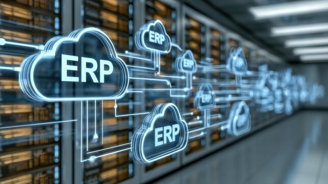 Cloud computing systems connect multiple servers for enterprise resource planning in a data center environment